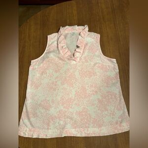 crown & ivy Pink and White Ruffle V-Neck Sleeveless Top